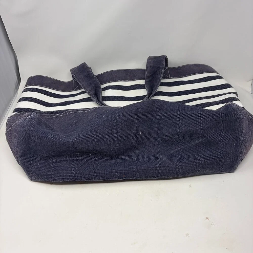 Pottery Barn Kids tote bag large blue white stripe preppy P pink monogram cotton